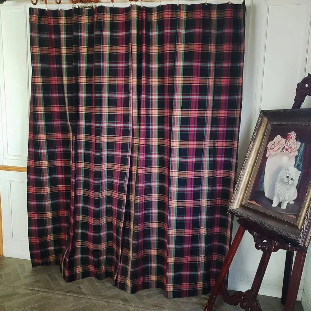 Custom Drapes Rod Pocket Tartan Plaid Heavy Twill Cotton 78W x 80L Lined Weight